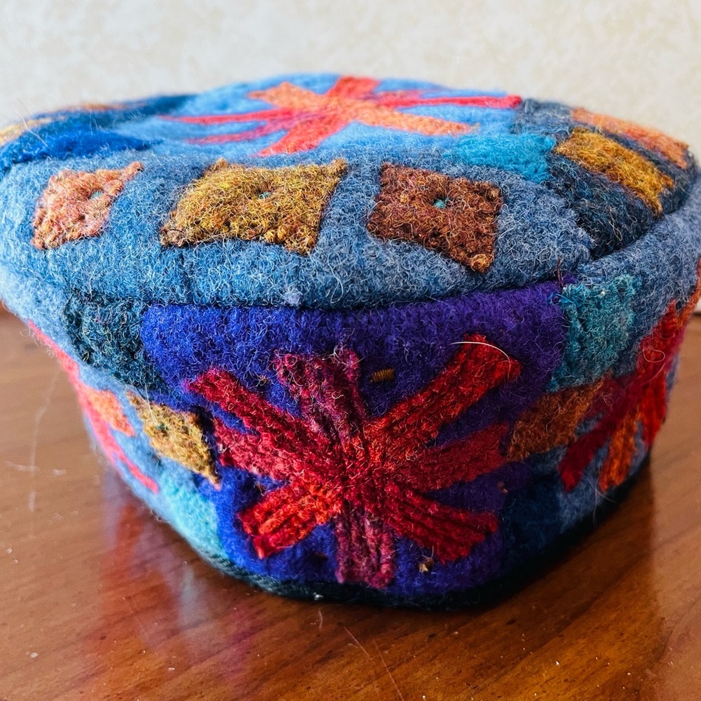 Teresa Searle colorful Appliqué Wool Toque Vintage Hat/ Medium/England Handmade - Picture 6 of 12